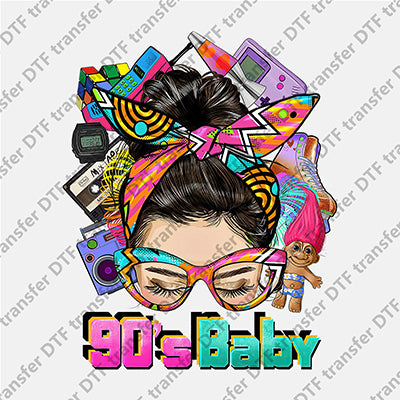 Messy Bun 90's Baby DTF transfers MB.002