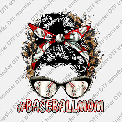 Baseball Mom Messy Bun DTF transfers MB.004