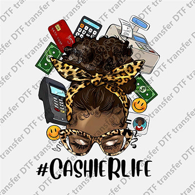 Cashier Life Messy Bun Black Girl DTF transfers MB.008