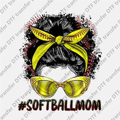 Softball Mom Messy Bun DTF transfers MB.019