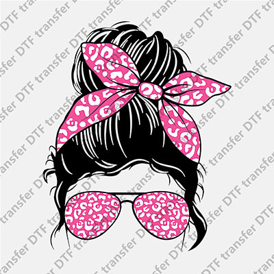 Pink Leopard Messy Bun DTF transfers MB.021