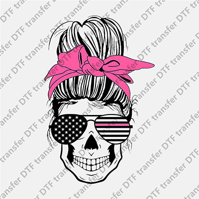 Skull Messy Bun DTF transfers MB.022