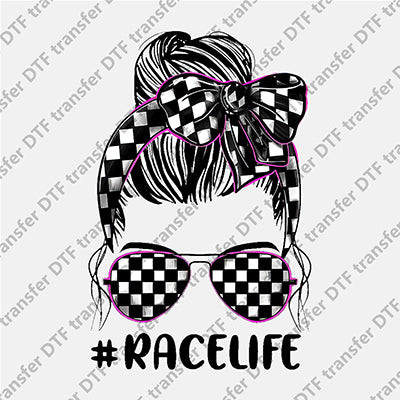 Race Life Messy Bun DTF transfers MB.023