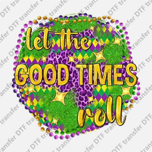 Mardi Gras Let the Good Times Roll Purple Leopard DTF transfers MGD.002