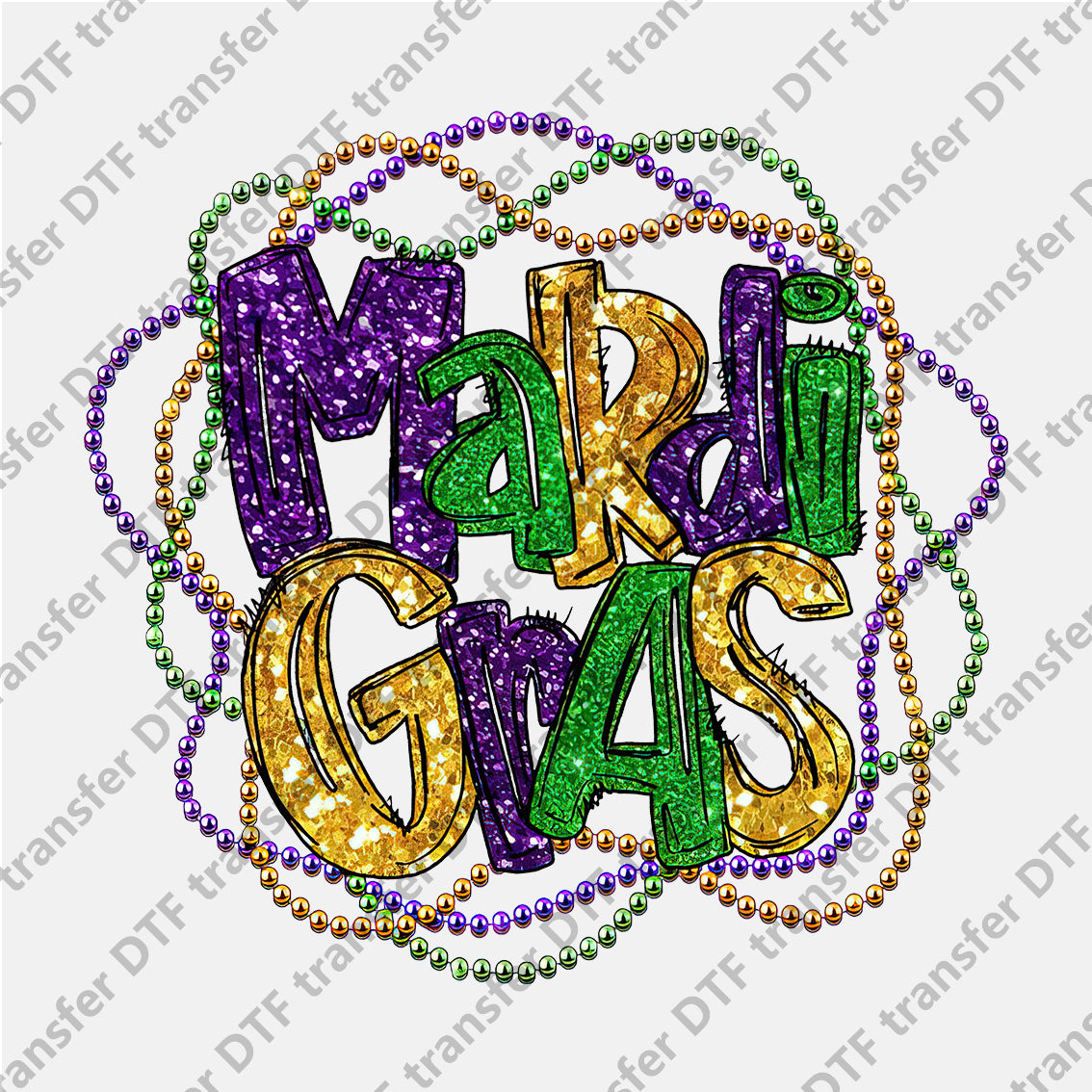 Mardi Gras Green Yellow Purple Bead Chain DTF transfers MGD.007