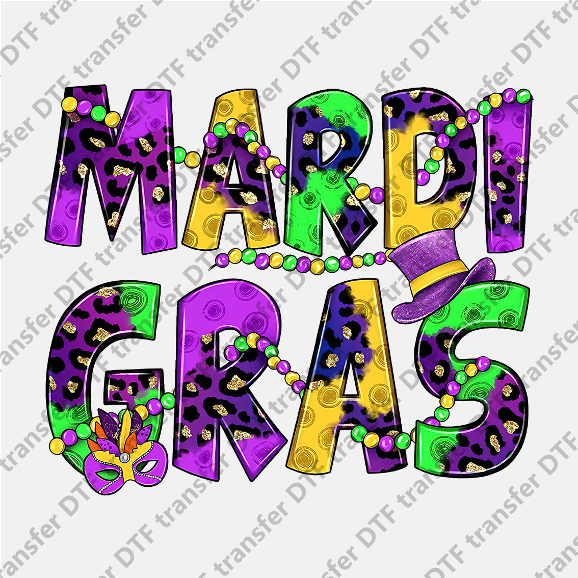 Mardi Gras Colored Leopard Letters DTF transfers MGD.008