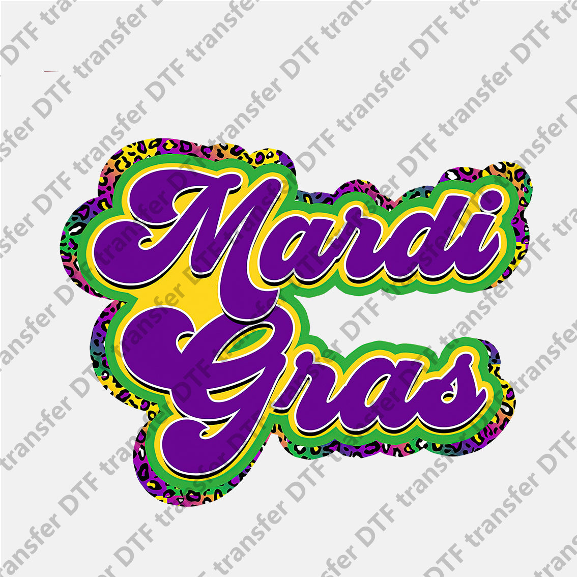 Mardi Gras Colored Leopard Letters DTF transfers MGD.011