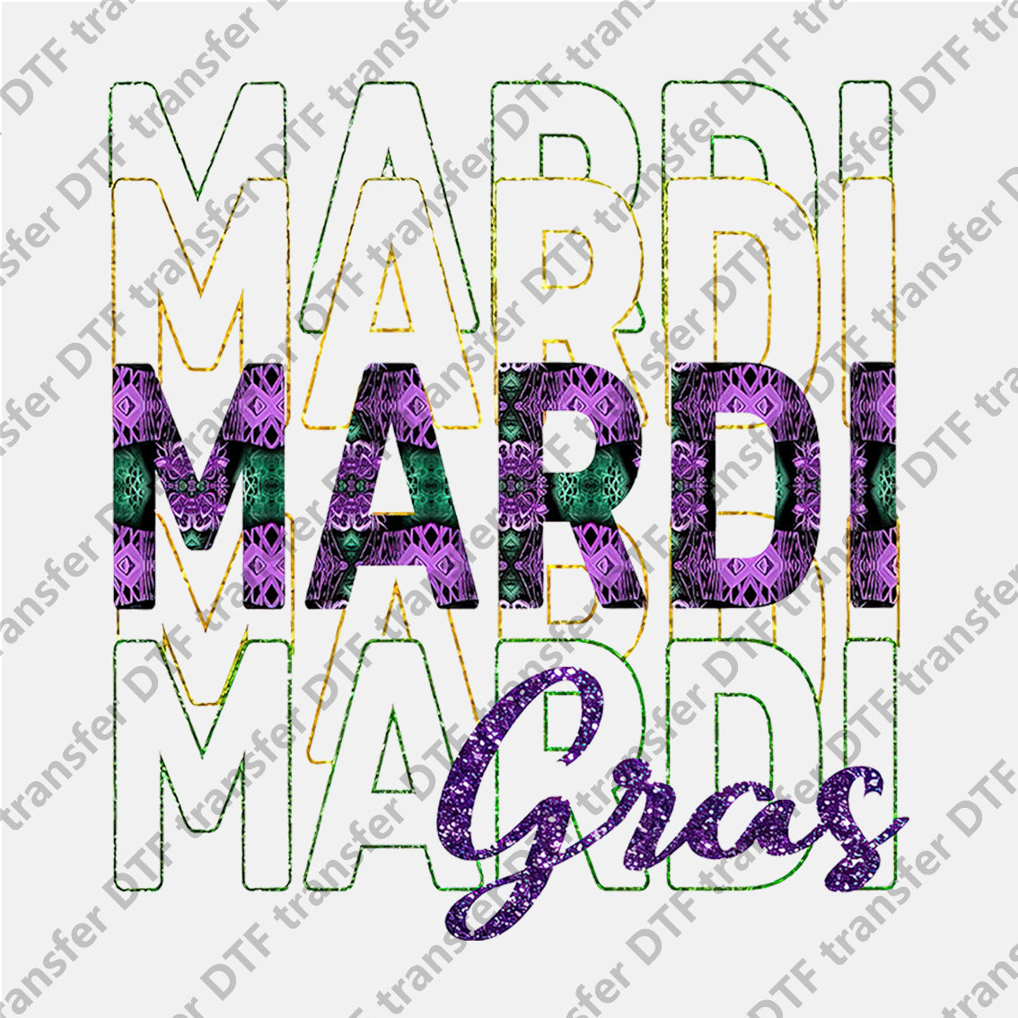 Mardi Gras Colored Purple Letters DTF transfers MGD.012