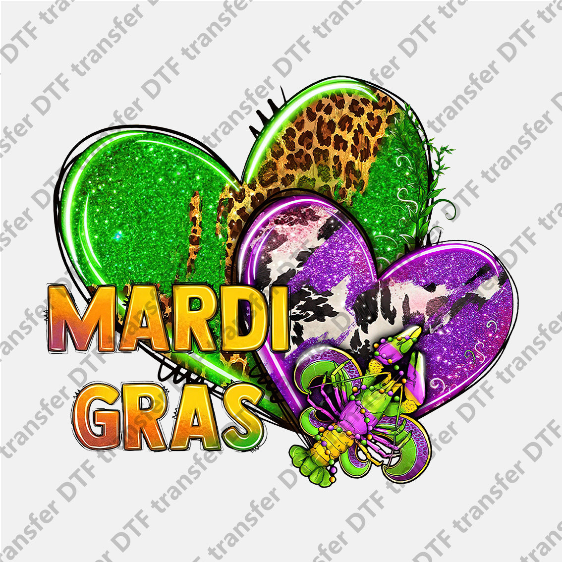 Mardi Gras Two Big Heart Crayfish DTF transfers MGD.015