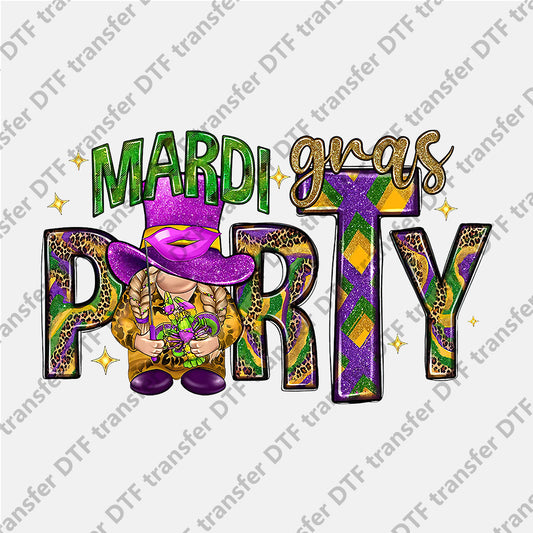 Mardi Gras Purple Hat Gnome Party DTF transfers MGD.019