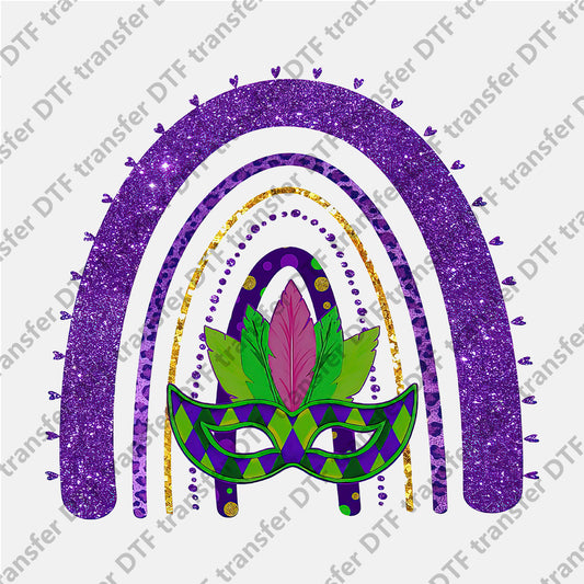 Mardi Gras Green Mask Purple Rainbow DTF transfers MGD.022