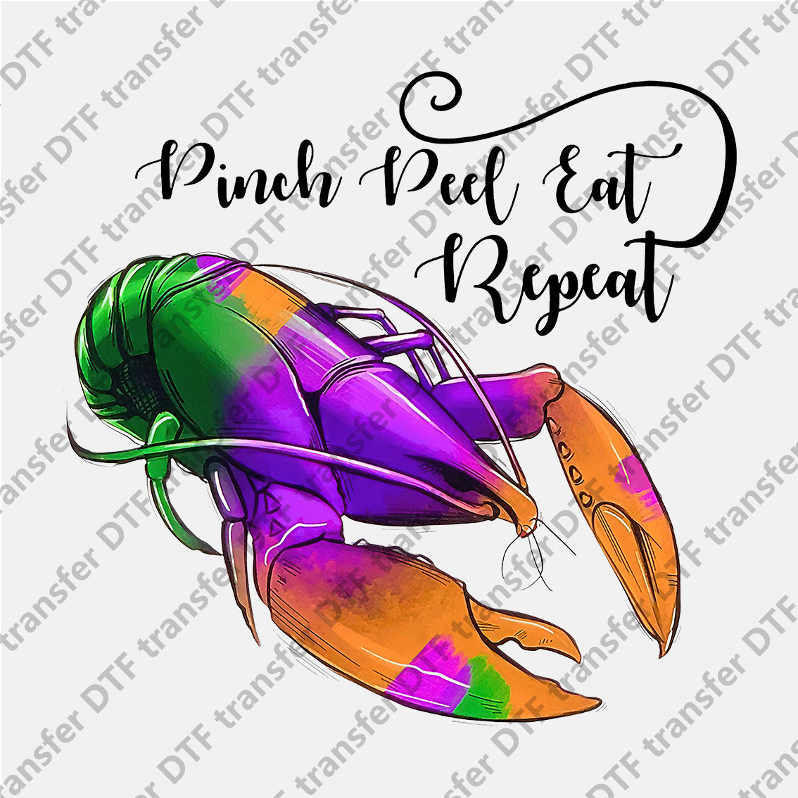 Mardi Gras Green Yellow Purple Crayfish DTF transfers MGD.023