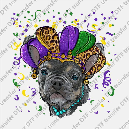 Mardi Gras Colored Hat French Bulldog DTF transfers MGD.025