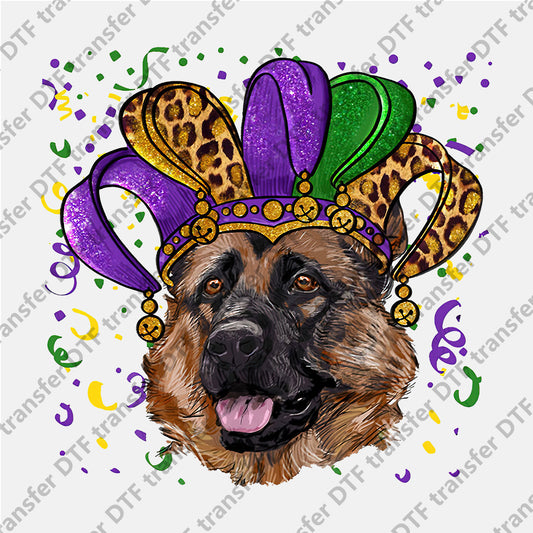 Mardi Gras Colored Hat German Shepherd Dog Animal DTF transfers MGD.026