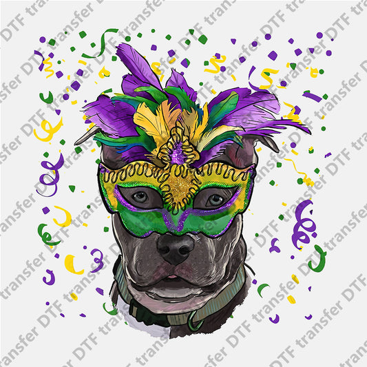 Mardi Gras Mask Black Dog DTF transfers MGD.029