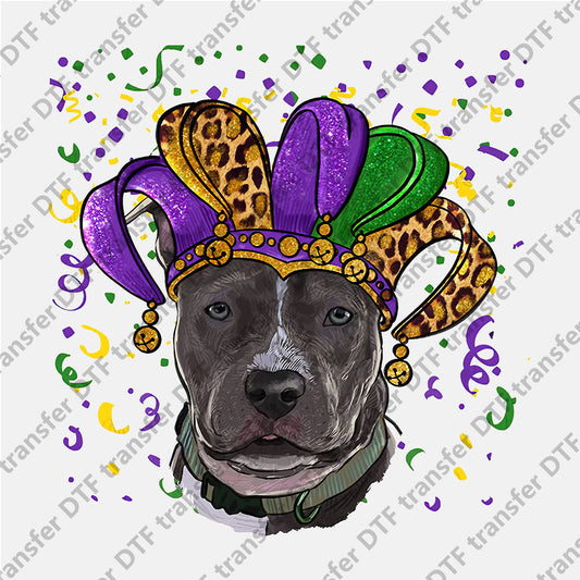 Mardi Gras Colored Hat Black Dog Animal DTF transfers MGD.030