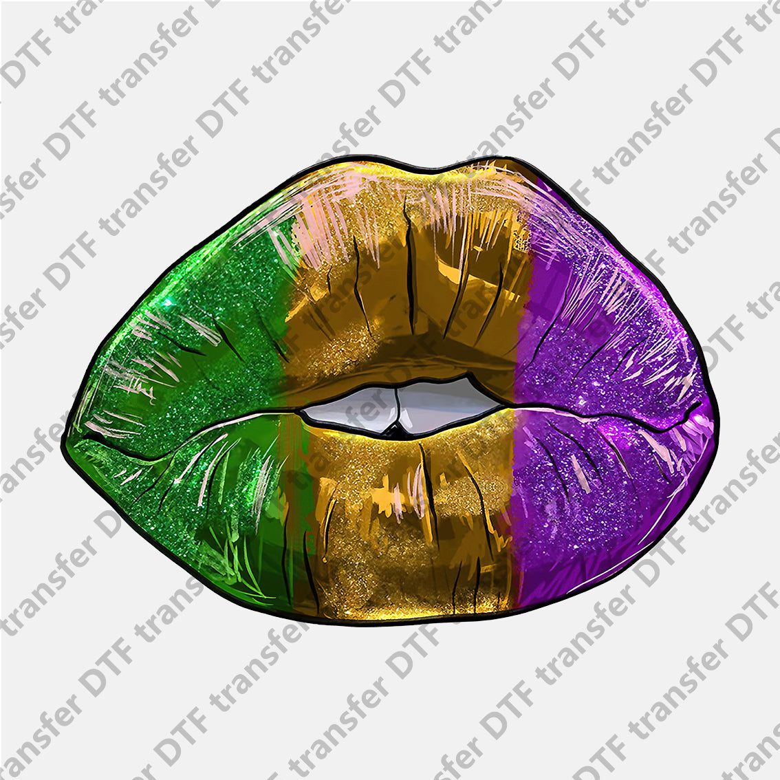 Mardi Gras Green Yellow Purple Big Lips DTF transfers MGD.034