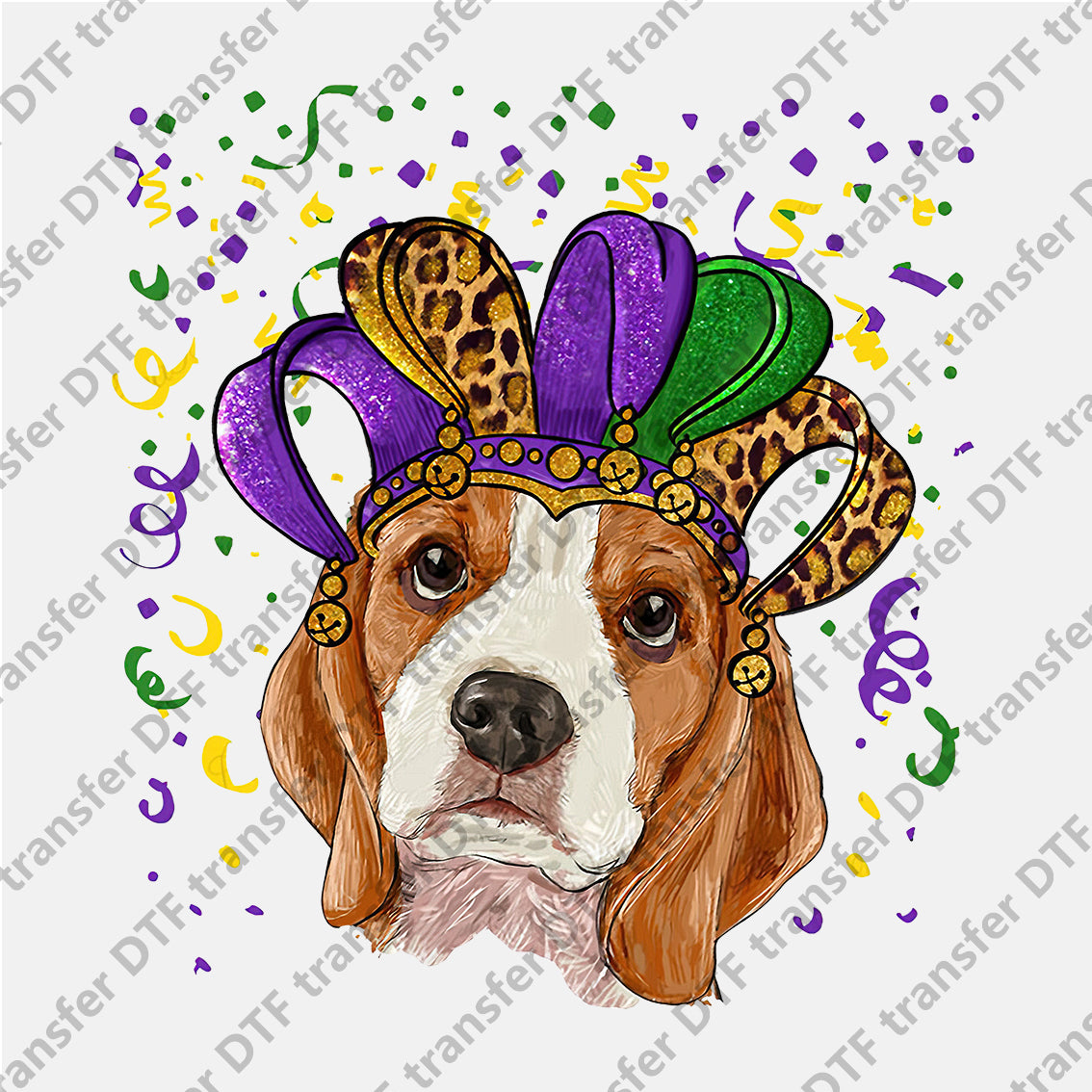 Mardi Gras Colored Hat Yellow Dog Animal DTF transfers MGD.040