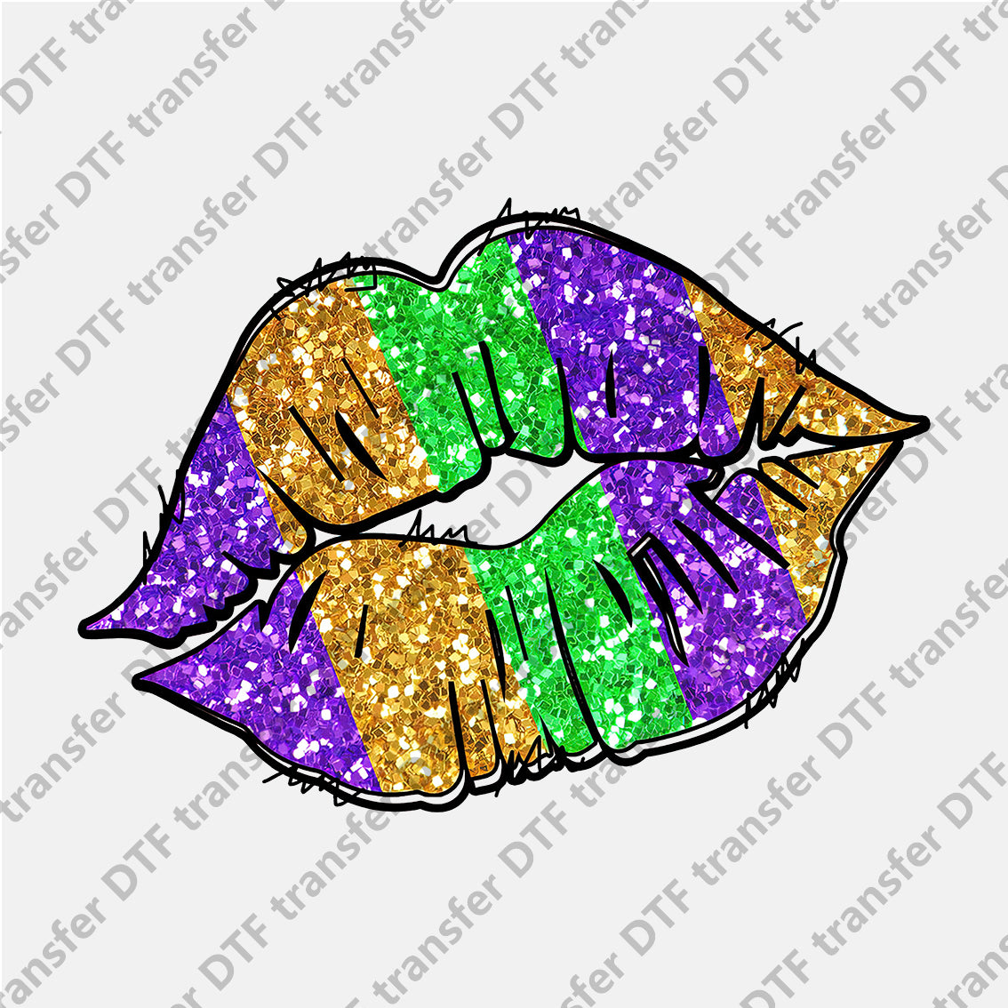 Mardi Gras Colored Shiny Lips DTF transfers MGD.043