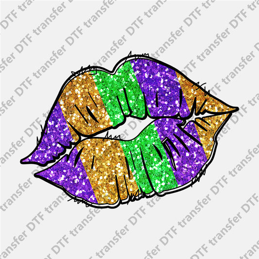 Mardi Gras Colored Shiny Lips DTF transfers MGD.043