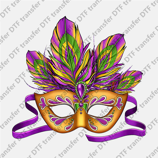 Mardi Gras Colored Feather Mask DTF transfers MGD.044