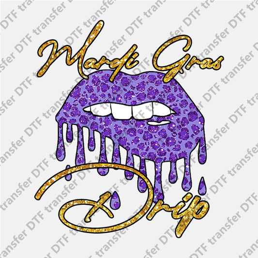 Mardi Gras Purple Shiny Lips Drip DTF transfers MGD.046