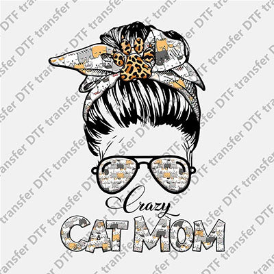 Crazy Cat Mom Messy Bun DTF transfers MOMLIFE.005