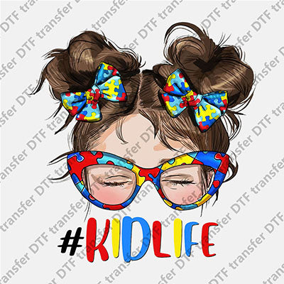 Kid Life Cute Girl Messy Bun DTF transfers MOMLIFE.012