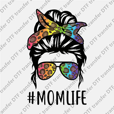 Momlife Colored Leopard Messy Bun DTF transfers MOMLIFE.015