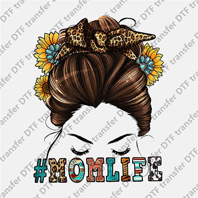 Momlife Sunflower Messy Bun DTF transfers MOMLIFE.019