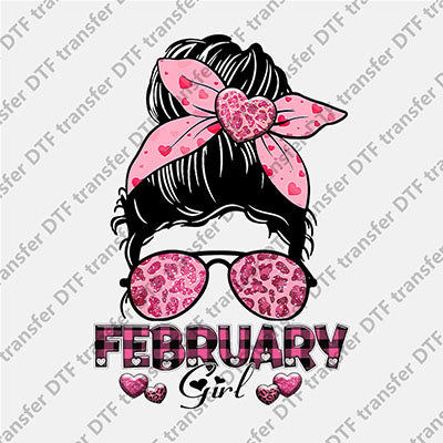 February Girl Messy Bun DTF transfers MON G.003