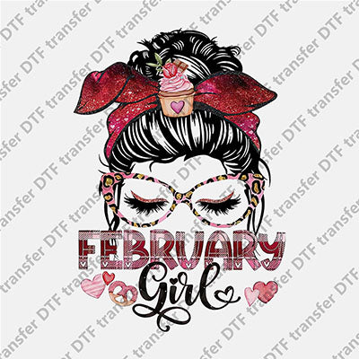 February Girl Messy Bun DTF transfers MON G.004