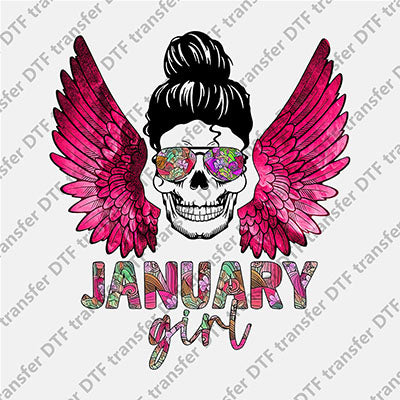 January Girl Skull Messy Bun DTF transfers MON G.005