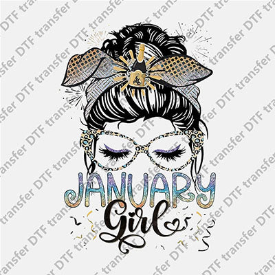 January Girl Messy Bun DTF transfers MON G.006