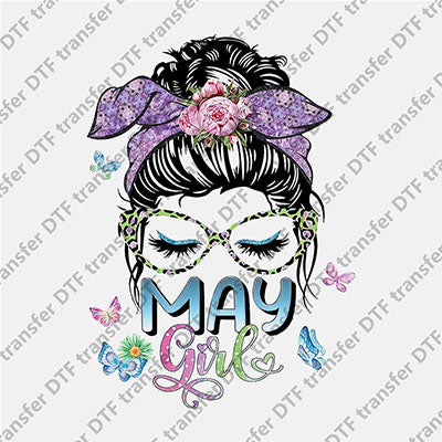 May Girl Messy Bun DTF transfers MON G.009