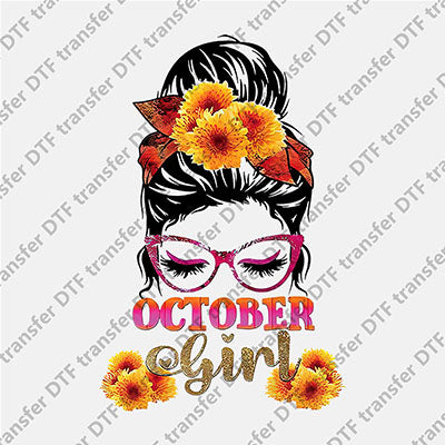 October Girl Messy Bun DTF transfers MON G.010