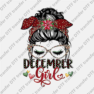 December Girl Messy Bun DTF transfers MON G.012