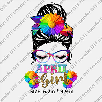 April Girl with Sun Flower DTF transfers NO. MON G.013