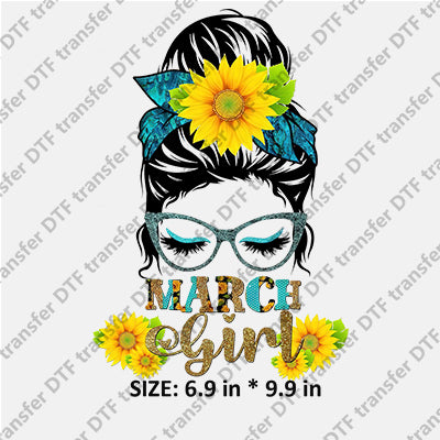 March Girl with Sun Flower DTF transfers NO. MON G.014