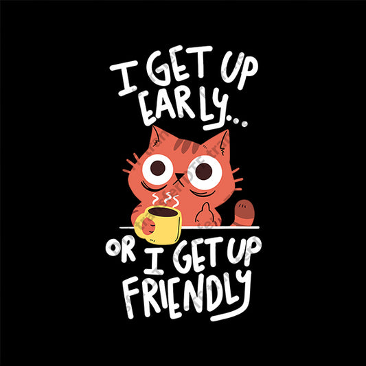 Small Red Cat with Coffee I get up early Animal DTF transfers NO. 036