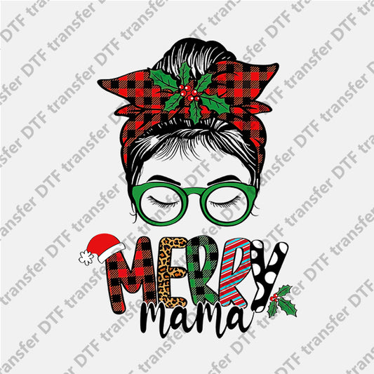 Christmas Green Glasses Girl DTF transfers NO.1000