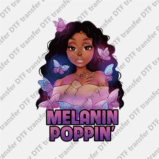 Melanin Poppin Butterfly Black Girl DTF transfers NO.1011