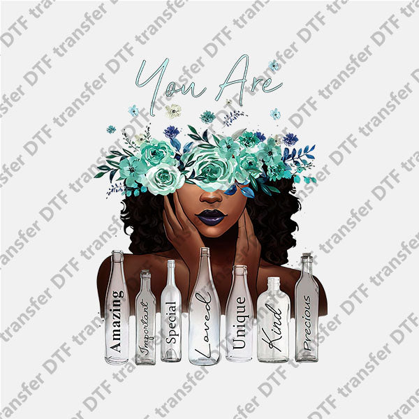 Floral Lady Bottles Black Girl DTF transfers NO.1021