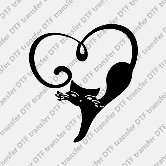 Black Kitty with Heart DTF transfers NO.110