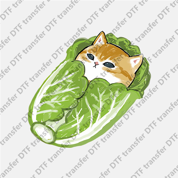 Yellow Cat in Green Vegetable Animal DTF transfers NO.116