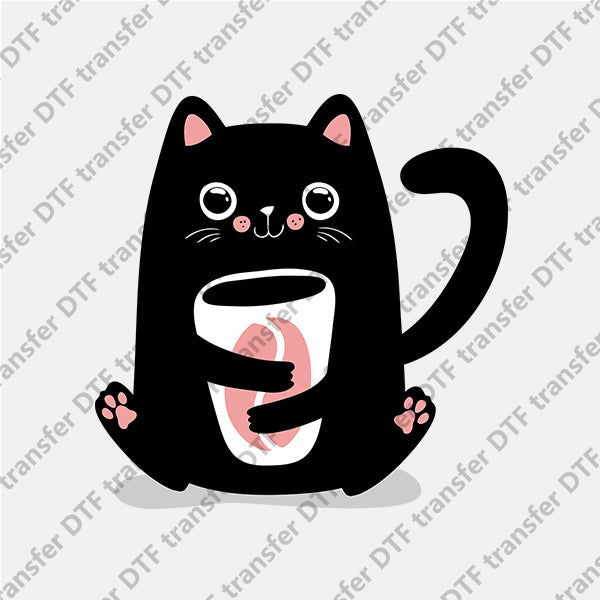 Black Cat with White Cup Animal DTF transfers NO.121