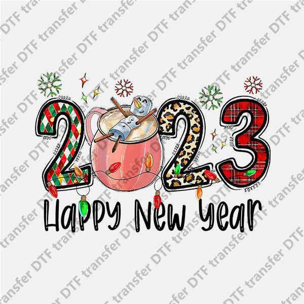 2023 Cotton Candy Milk Tea Happy New Year DTF transfers 2023NY.003