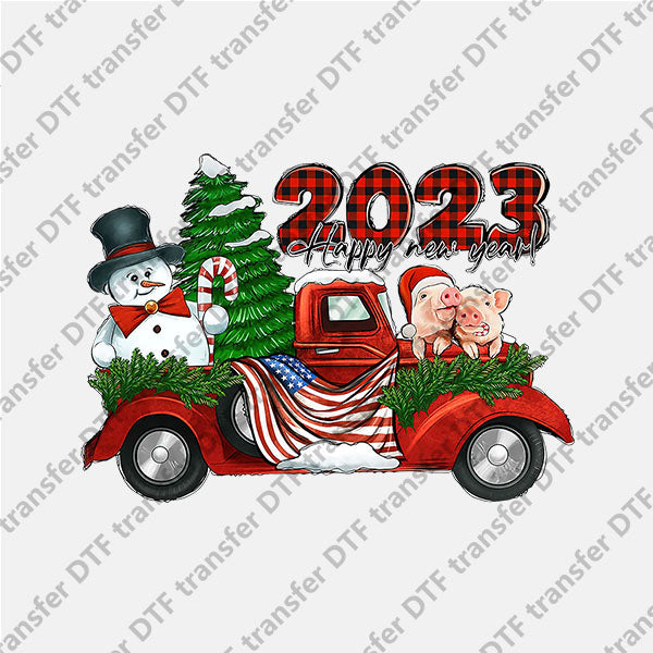 2023 Red Truck Snowman and Pig DTF transfers 2023NY.005