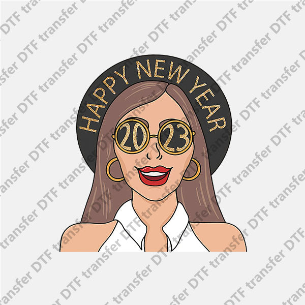 2023 Sunglasses Girl Happy New Year DTF transfers 2023NY.050