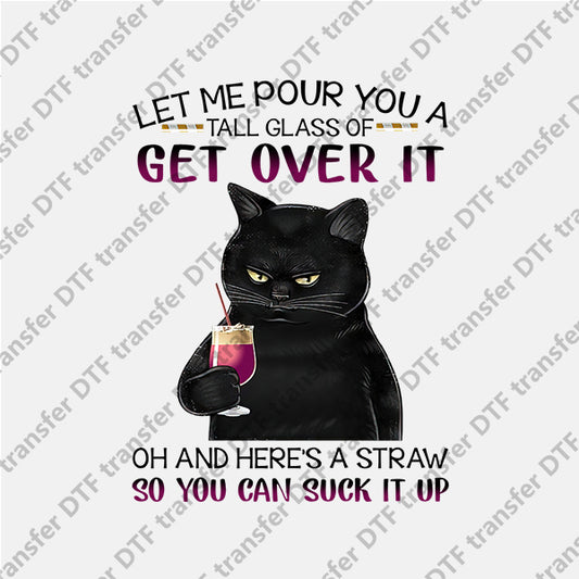 Black Cat With A Pink Glass Animal DTF transfers NO.294